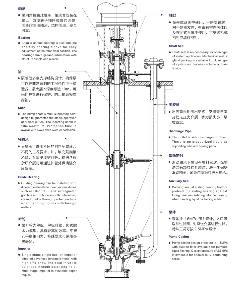 Stainless Steel Vertical Semi-Submersible Immersion Centrifugal Chemical Submerged Sump Pump